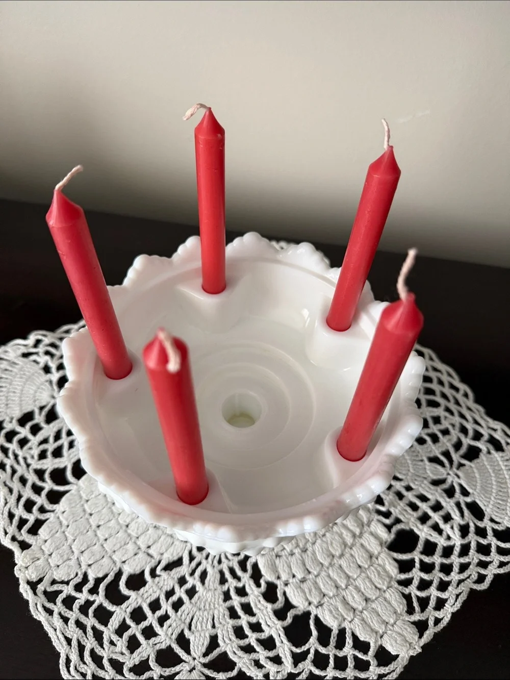 Vintage Fenton White Milk Glass Hobnail multi candle Advent Bowl
